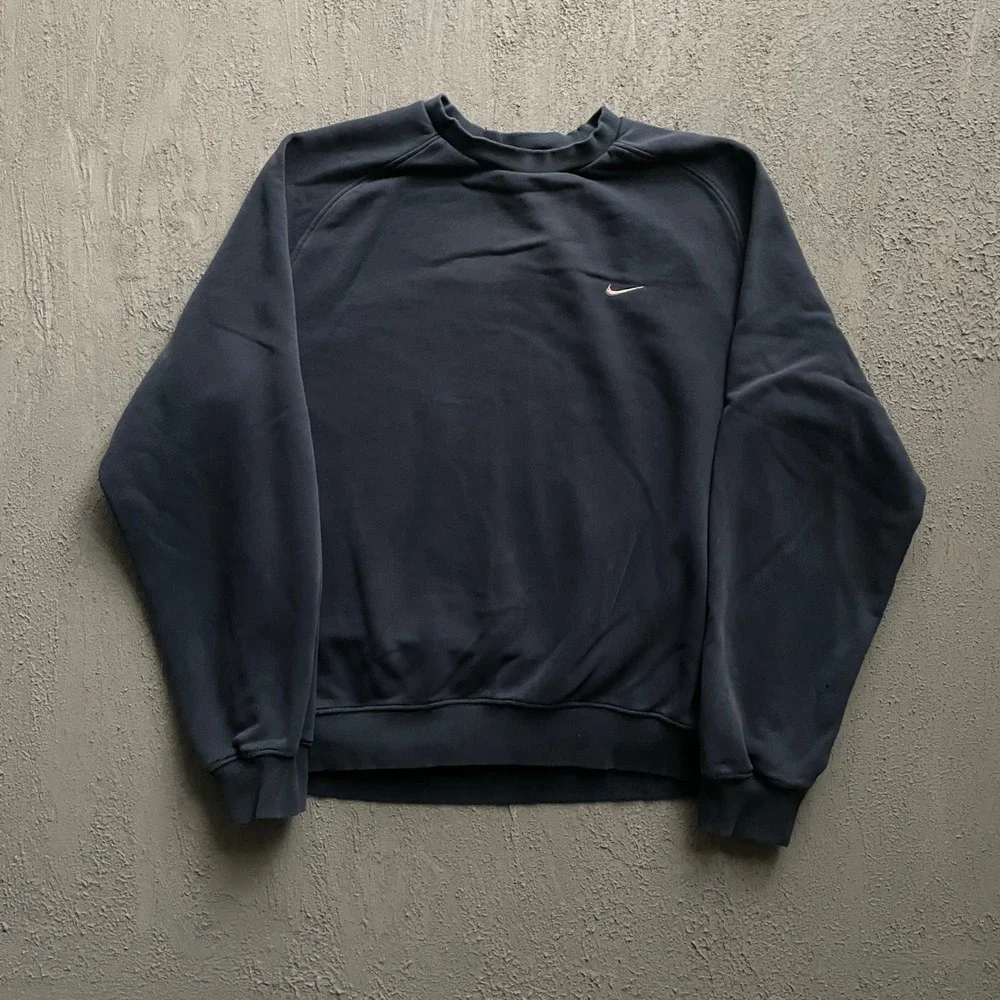Vintage Nike Swoosh Sweatshirt Mens Large Navy Blue 90s - Picture 1 of 8